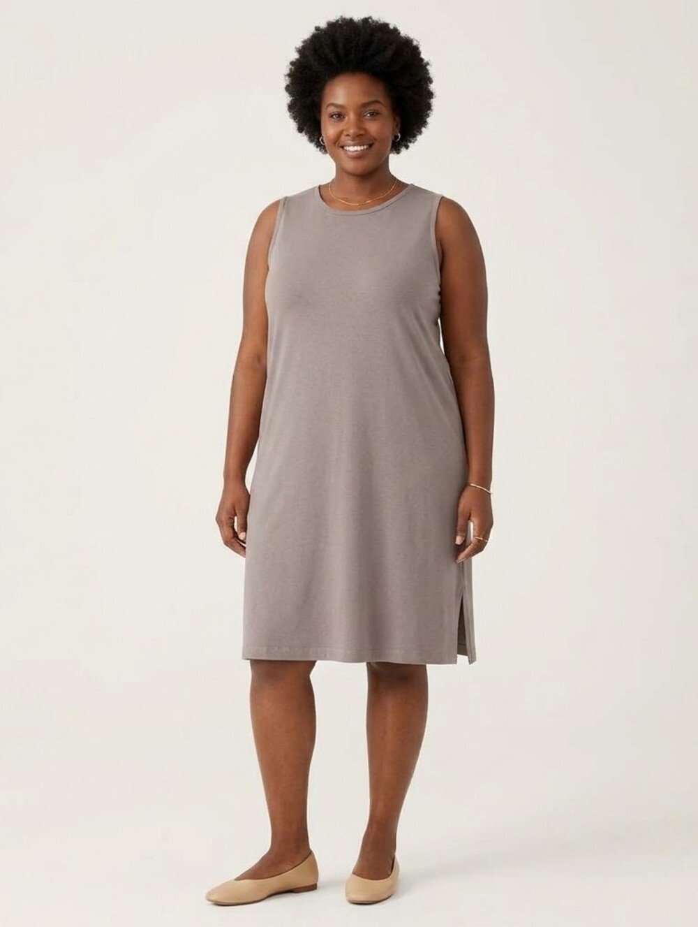 Eileen Fisher Stretch Jersey Knit Round Neck Sleeveless Dress SZ Large Stretch